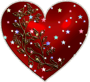 Sticker Cœur Rouge Fleuri et Étoilé